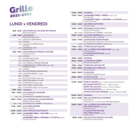 france culture grille programme semaine